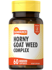 Sundance Horny Goat Weed Complex bottle with capsules, maca, tribulus, and L-Arginine for daily vitality