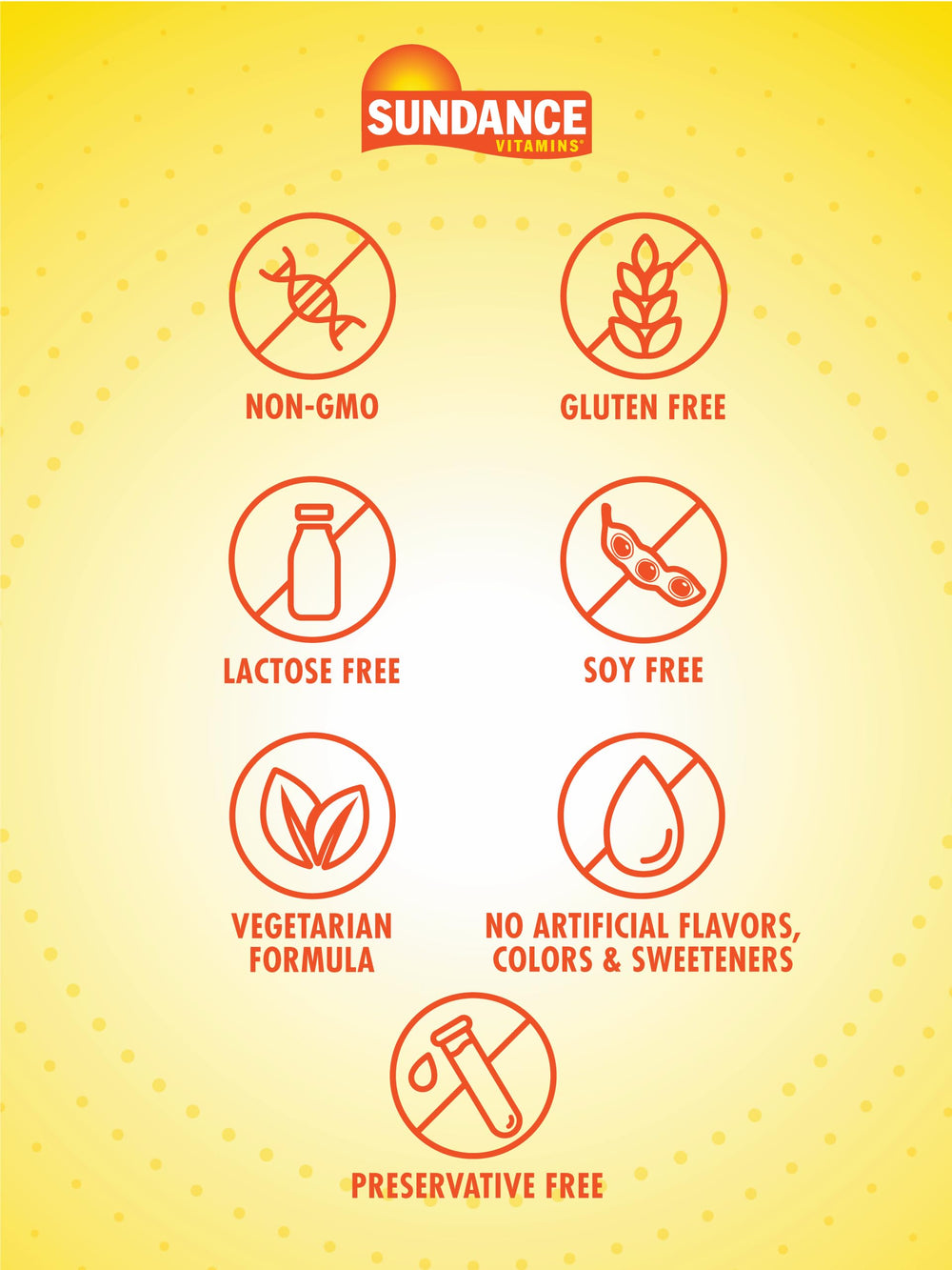 Sundance packaging shot emphasizing gluten-free, plant-based supplement for wellness