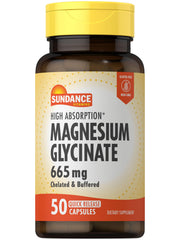 Sundance Magnesium Glycinate Capsules front label shows high-absorption formula for daily mineral support