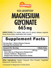 Sundance Magnesium Glycinate Capsules pour image highlighting quick-release capsules for easy dosing