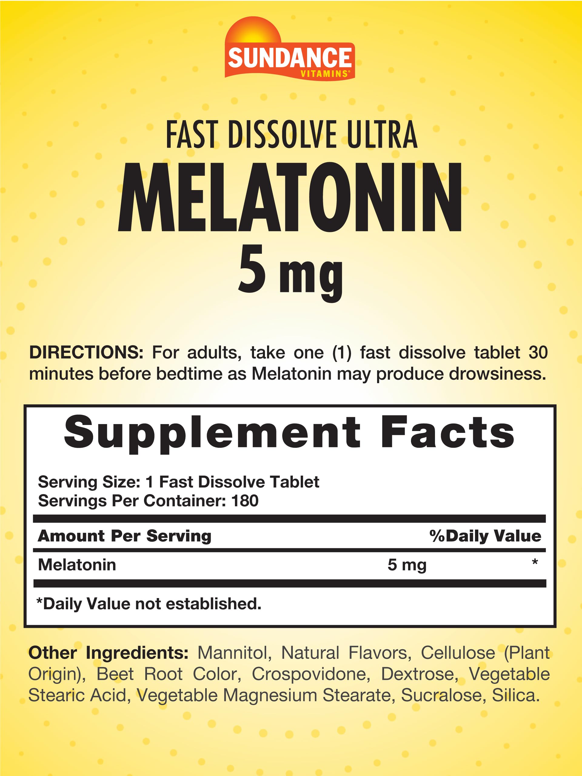 Sundance melatonin berry-flavored fast-dissolve tablets ideal for night-time routines.