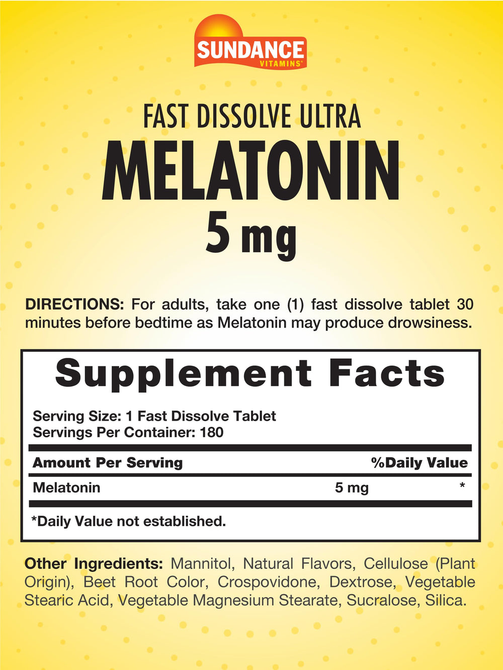 Sundance melatonin berry-flavored fast-dissolve tablets ideal for night-time routines.