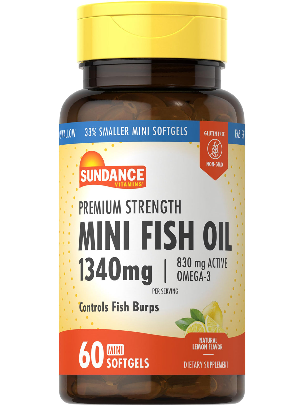Sundance Mini Fish Oil bottle, premium omega-3 per serving.