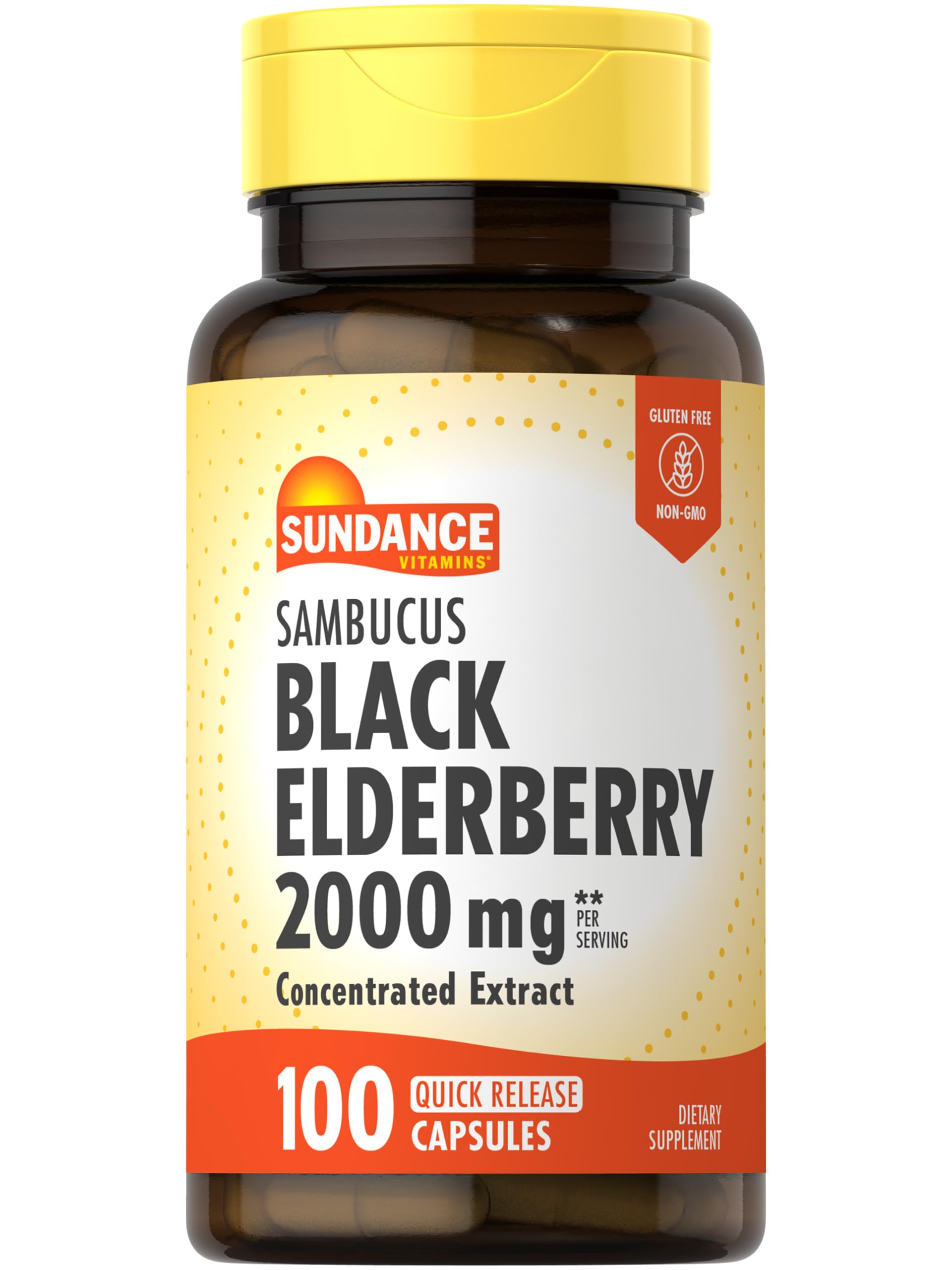 Sundance Sambucus elderberry capsules bottle on a clean surface for easy daily use