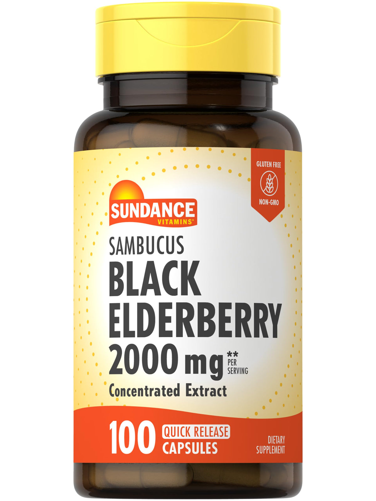 Sundance Sambucus elderberry capsules bottle on a clean surface for easy daily use
