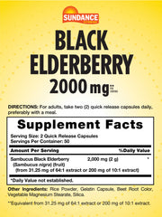 Close-up of Sundance Sambucus elderberry capsules highlighting their quick-release form