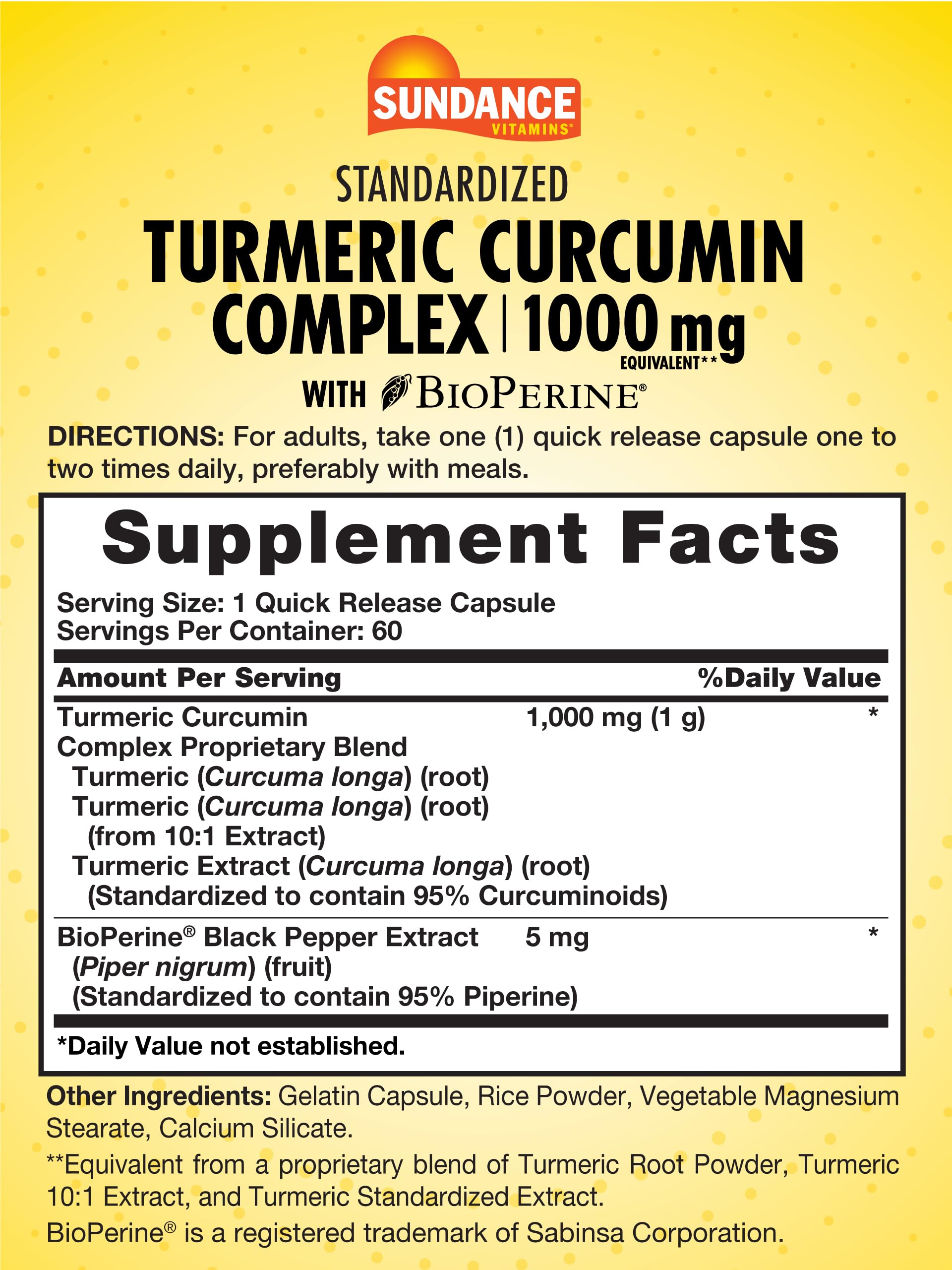 Sundance Turmeric Curcumin Complex capsules ready for convenient daily wellness.