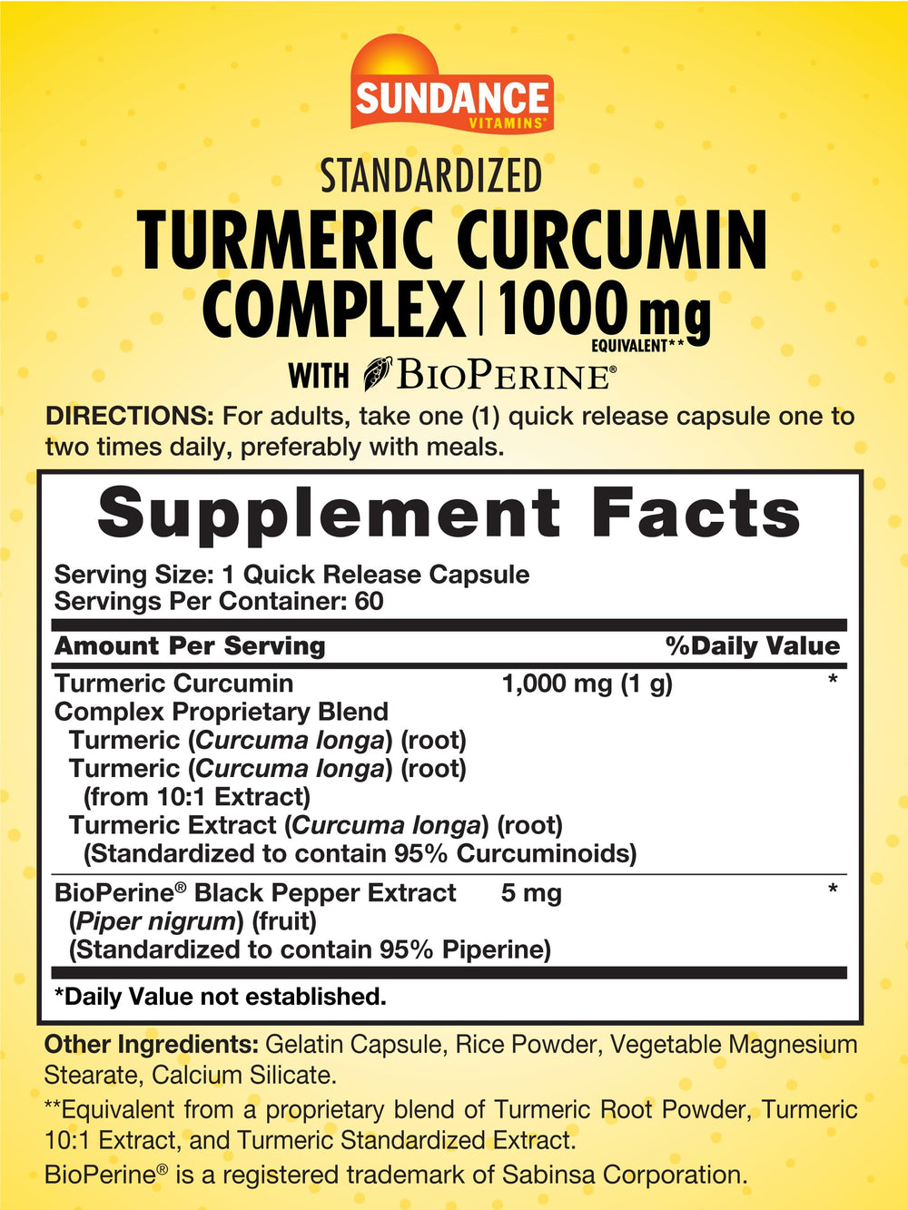 Sundance Turmeric Curcumin Complex capsules ready for convenient daily wellness.