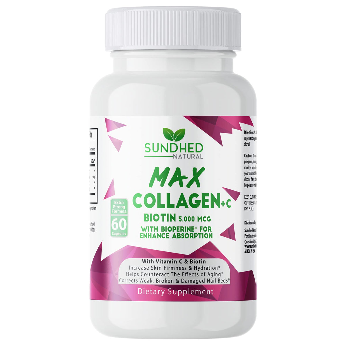 Sundhed Natural Max Collagen Plus C bottle for daily skin hydration.