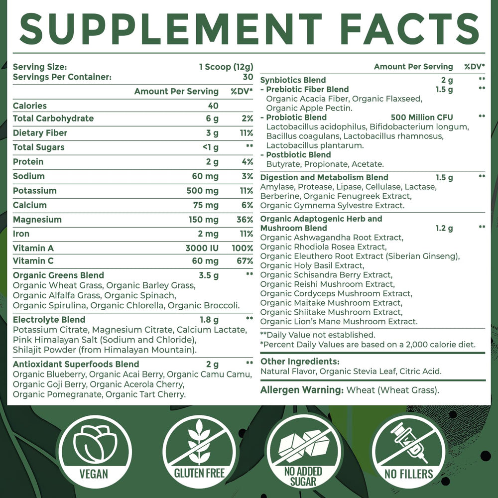 Sundhedsliv greens powder scoop emphasizing convenient daily use.