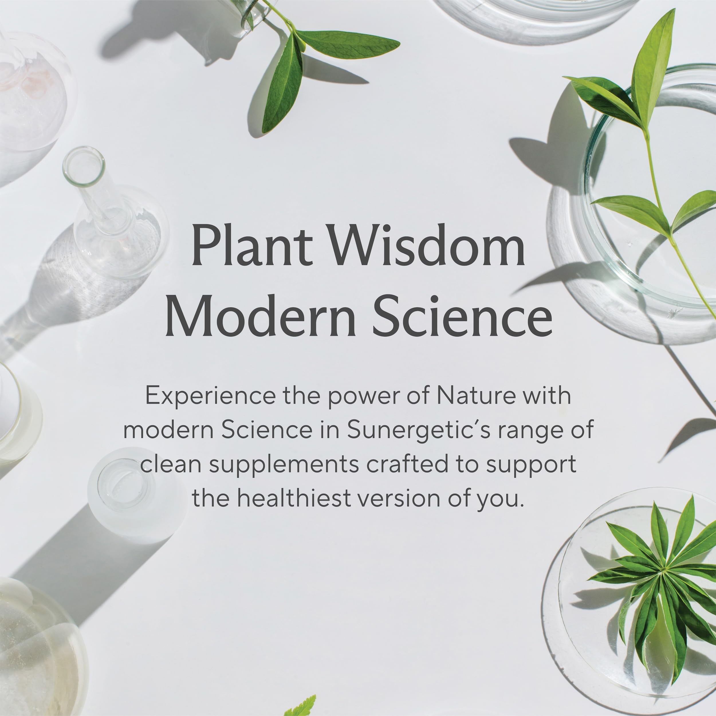 Sunergetic two-capsule daily dose close-up communicates simple daily routine.