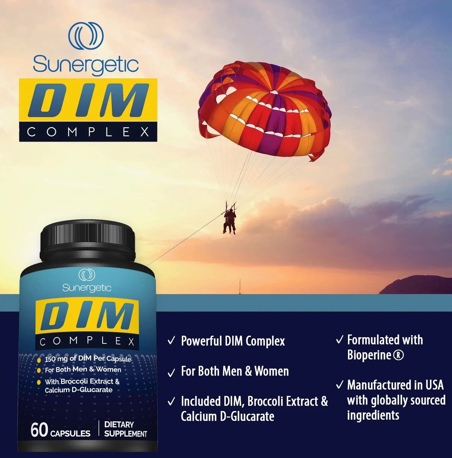 Sunergetic DIM Calcium D-Glucarate shows blend for absorption support.
