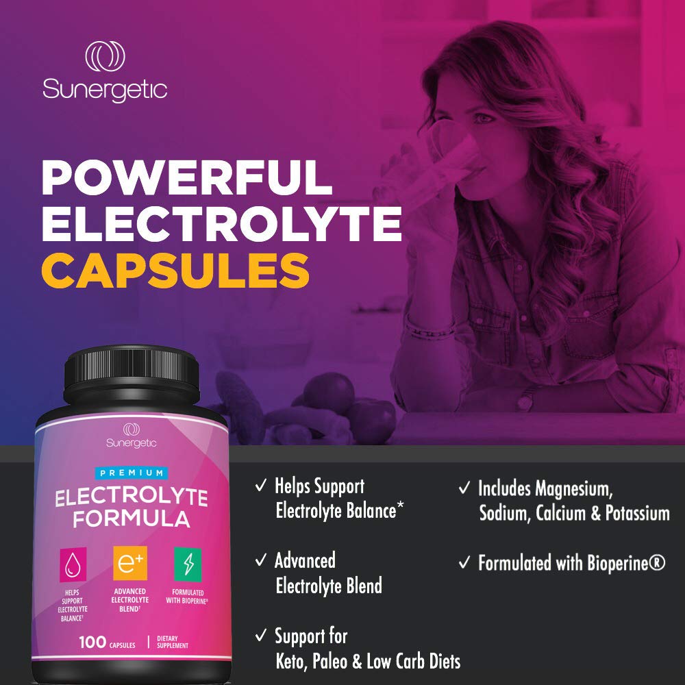 Sunergetic Electrolyte Capsules with glass of water for on-the-go hydration