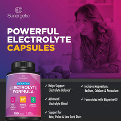 Sunergetic Electrolyte Capsules with glass of water for on-the-go hydration