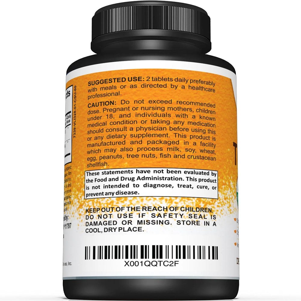 Sunergetic turmeric and organic black pepper dosage shown on the label.