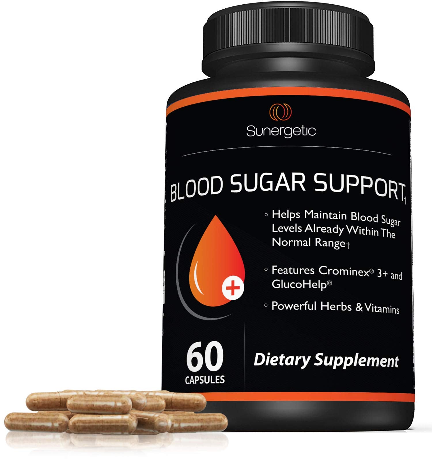 Sunergetic Premium Blood Sugar label detail highlights key ingredients