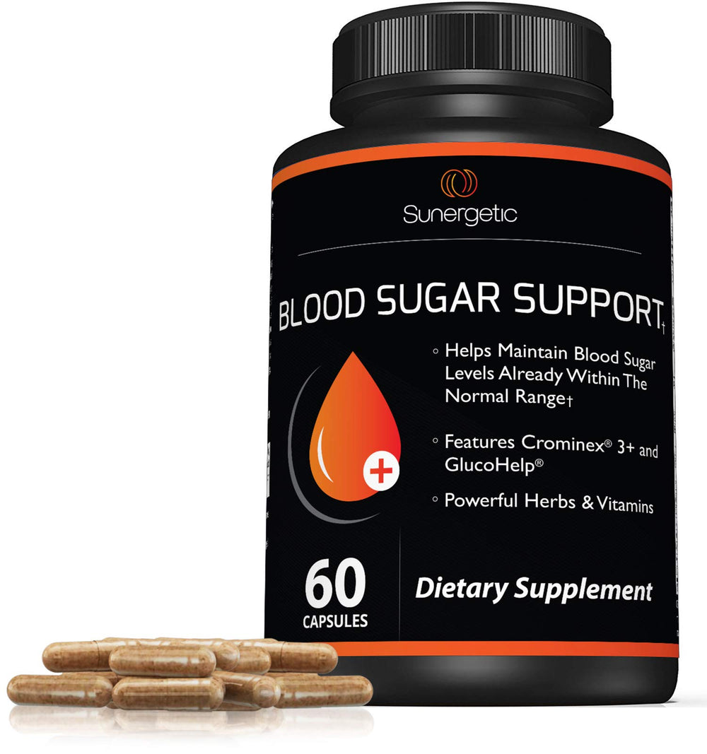 Sunergetic Premium Blood Sugar label detail highlights key ingredients