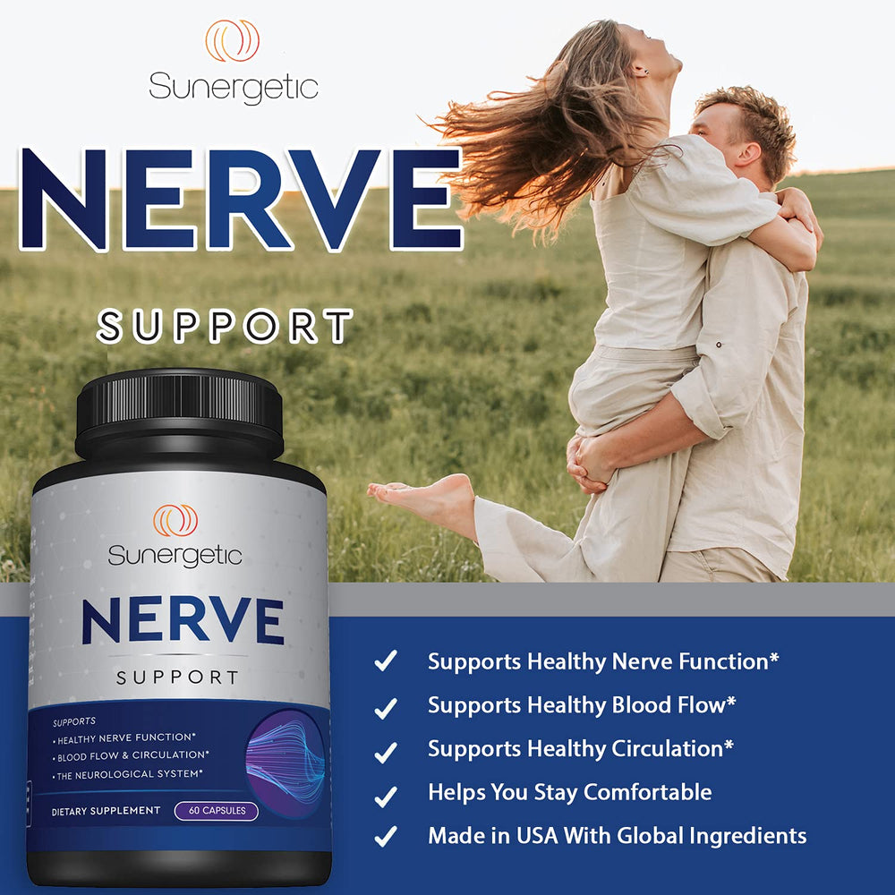 Sunergetic Premium Nerve Support hands and feet scene promoting everyday comfort.