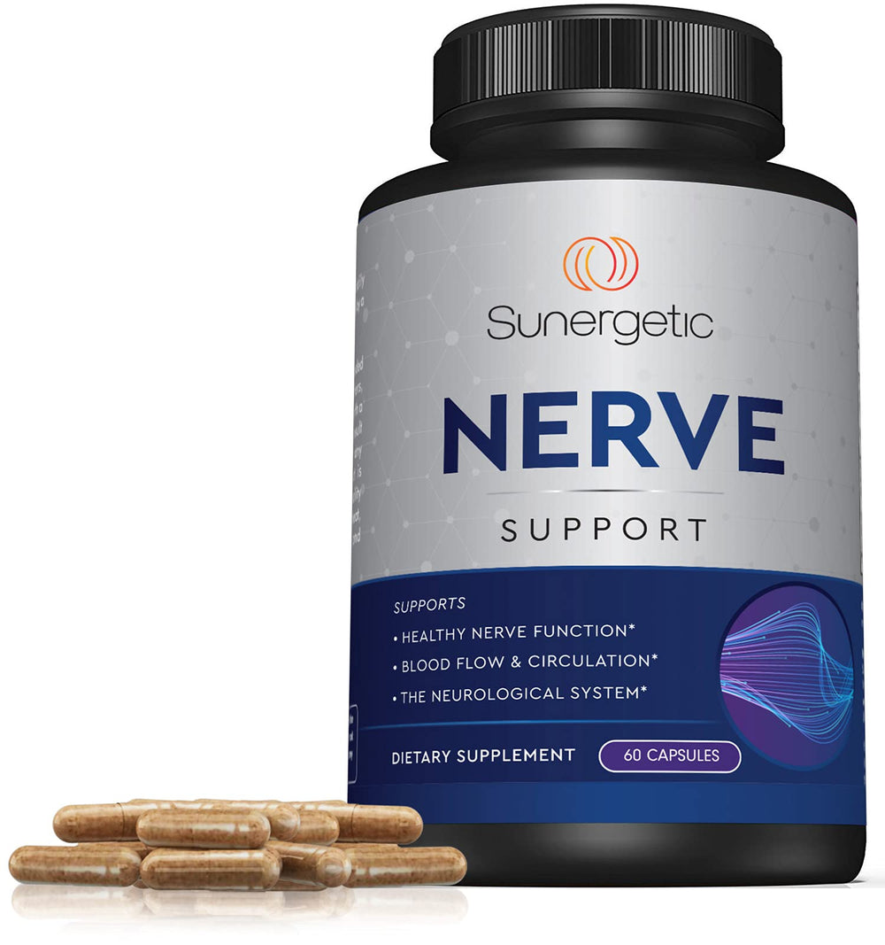 Sunergetic Premium Nerve Support lifestyle scene suggests wellness and focus.