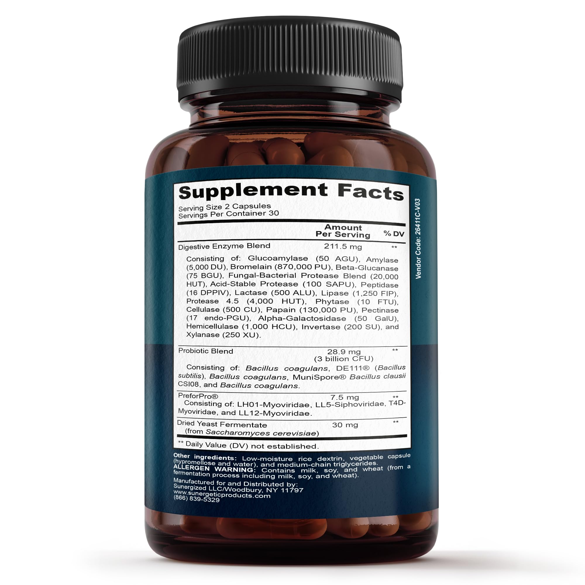 Third-party testing badge on Sunergetic supplement label