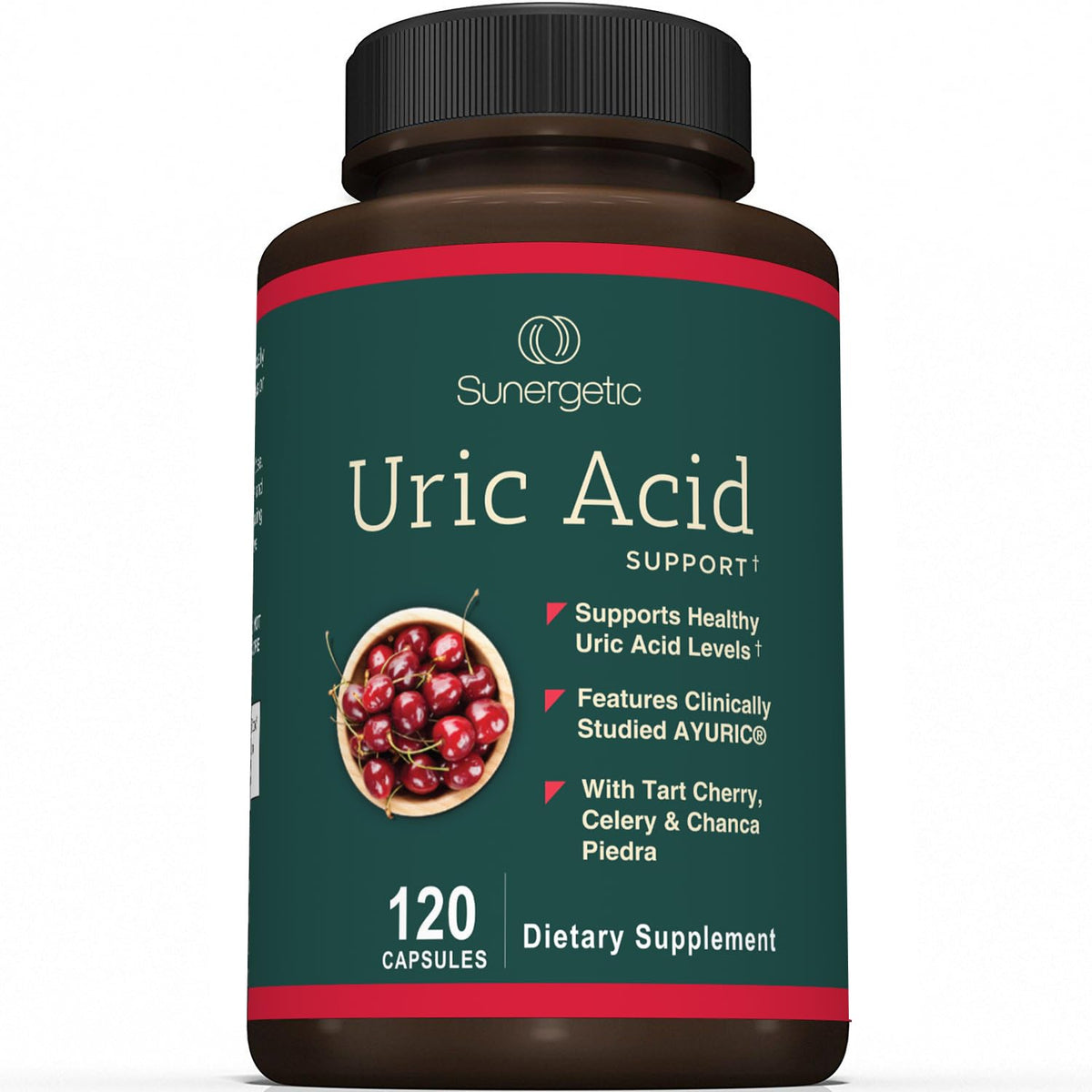 Sunergetic Uric Acid Cleanse Capsules in bottle support daily balance