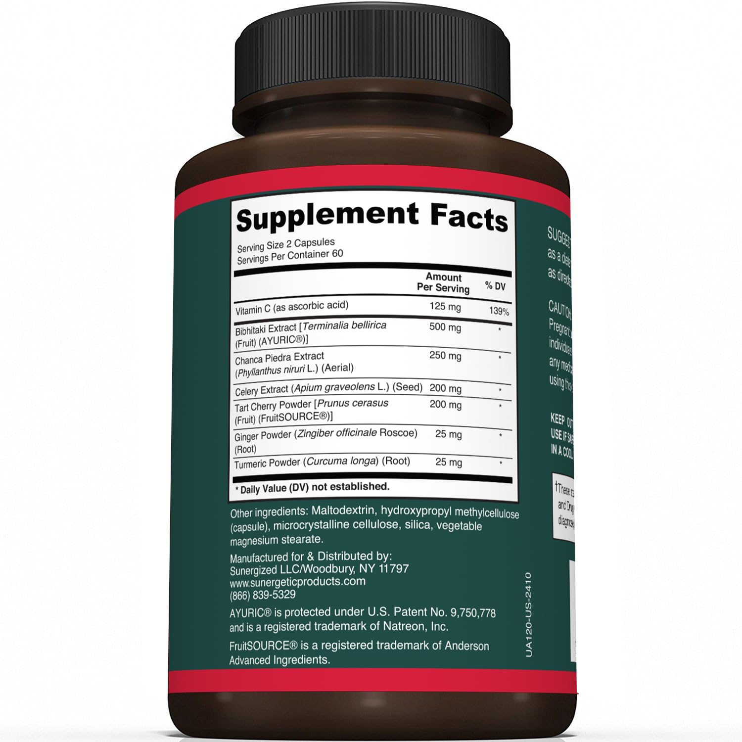 Sunergetic Uric Acid Support bottle front view for wellness routine