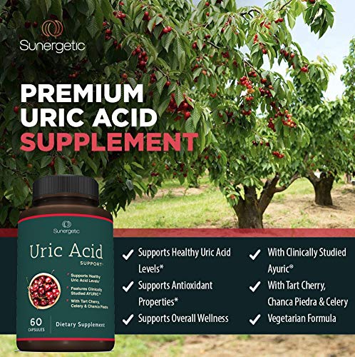 Sunergetic Uric Acid Support capsules close-up, small and easy to swallow.