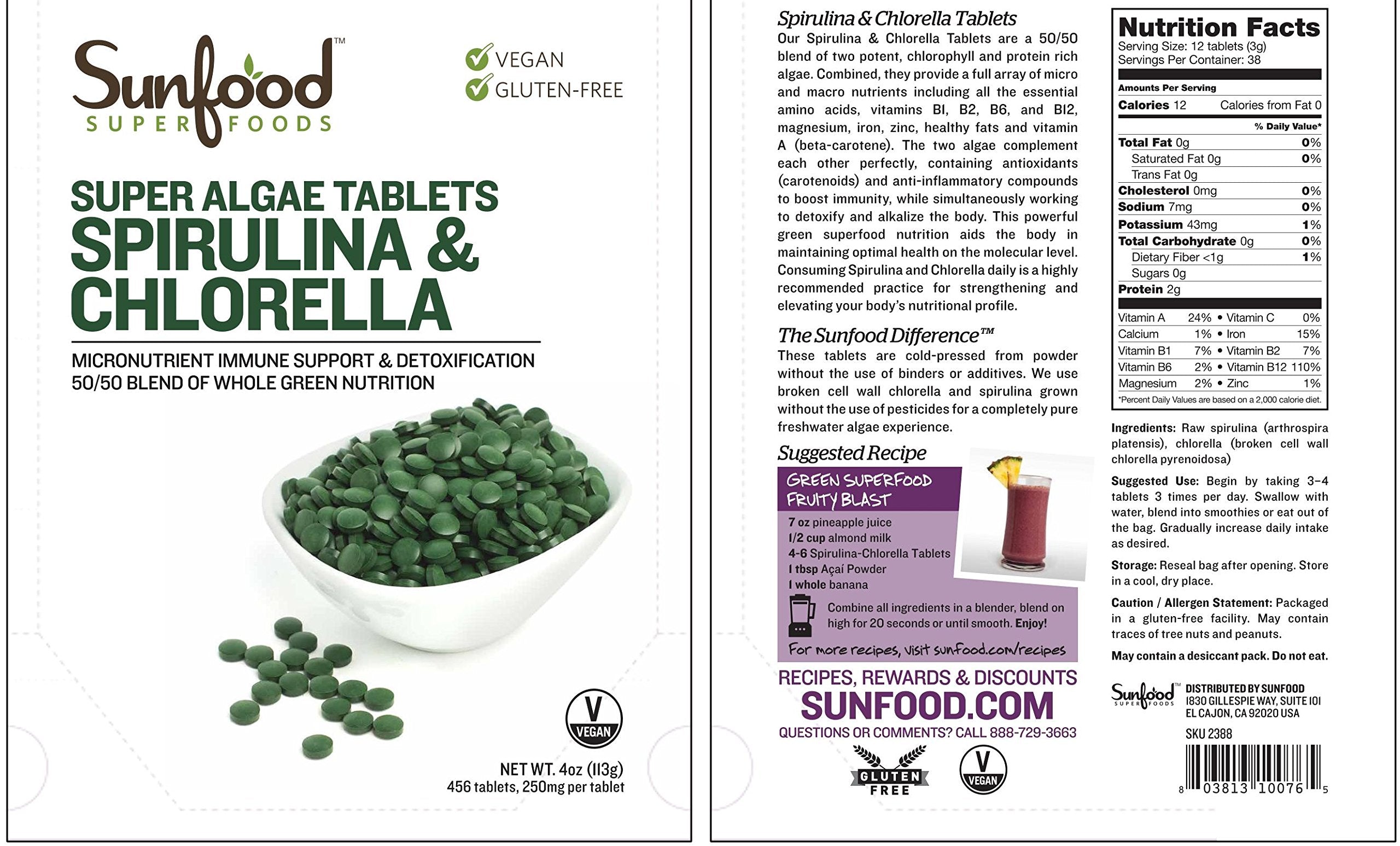 Sunfood Chlorella Spirulina tablets daily-use lifestyle image highlighting convenient vegan supplement