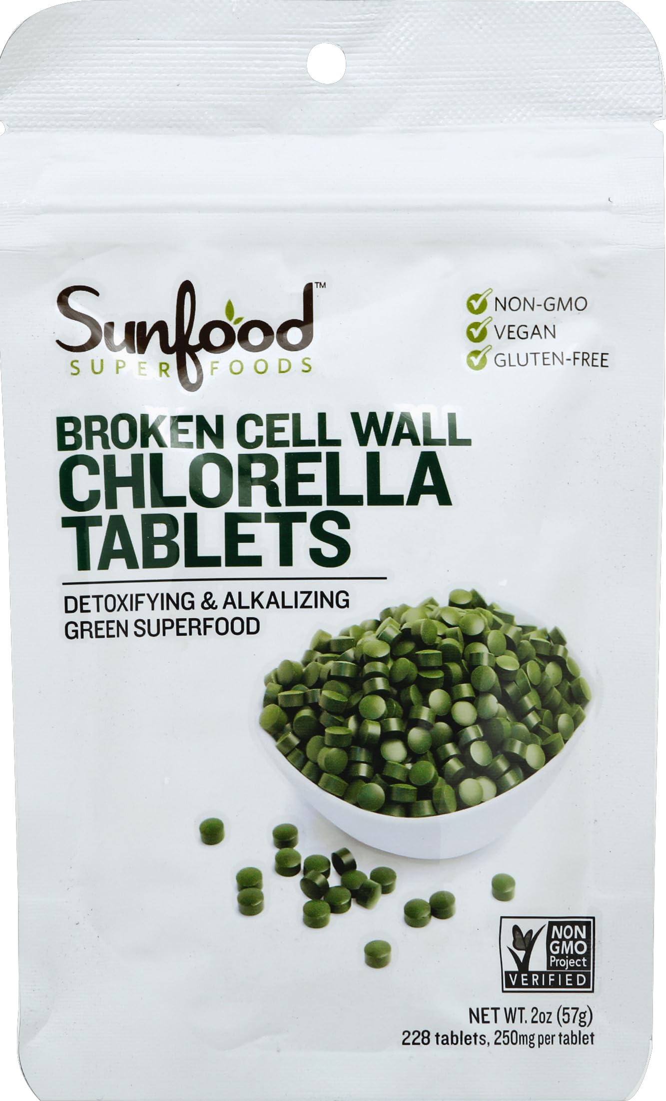 Sunfood Chlorella tablets with broken cell wall for enhanced absorption