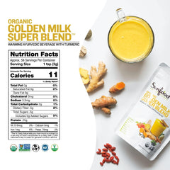 Sunfood Golden Milk Super Blend with turmeric and ginger boosts cozy rituals.