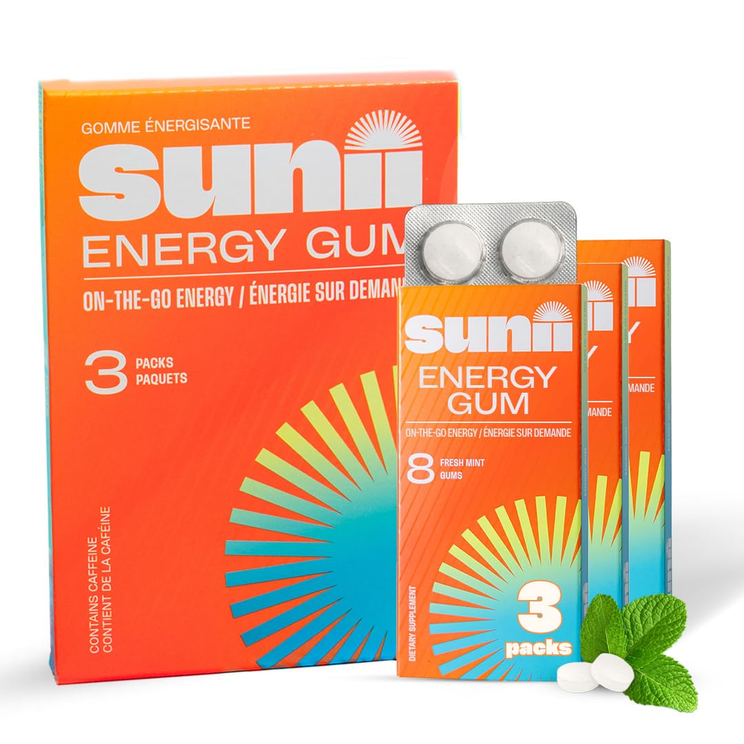 Sunii Energy Gum packaging showing convenient on-the-go energy boost