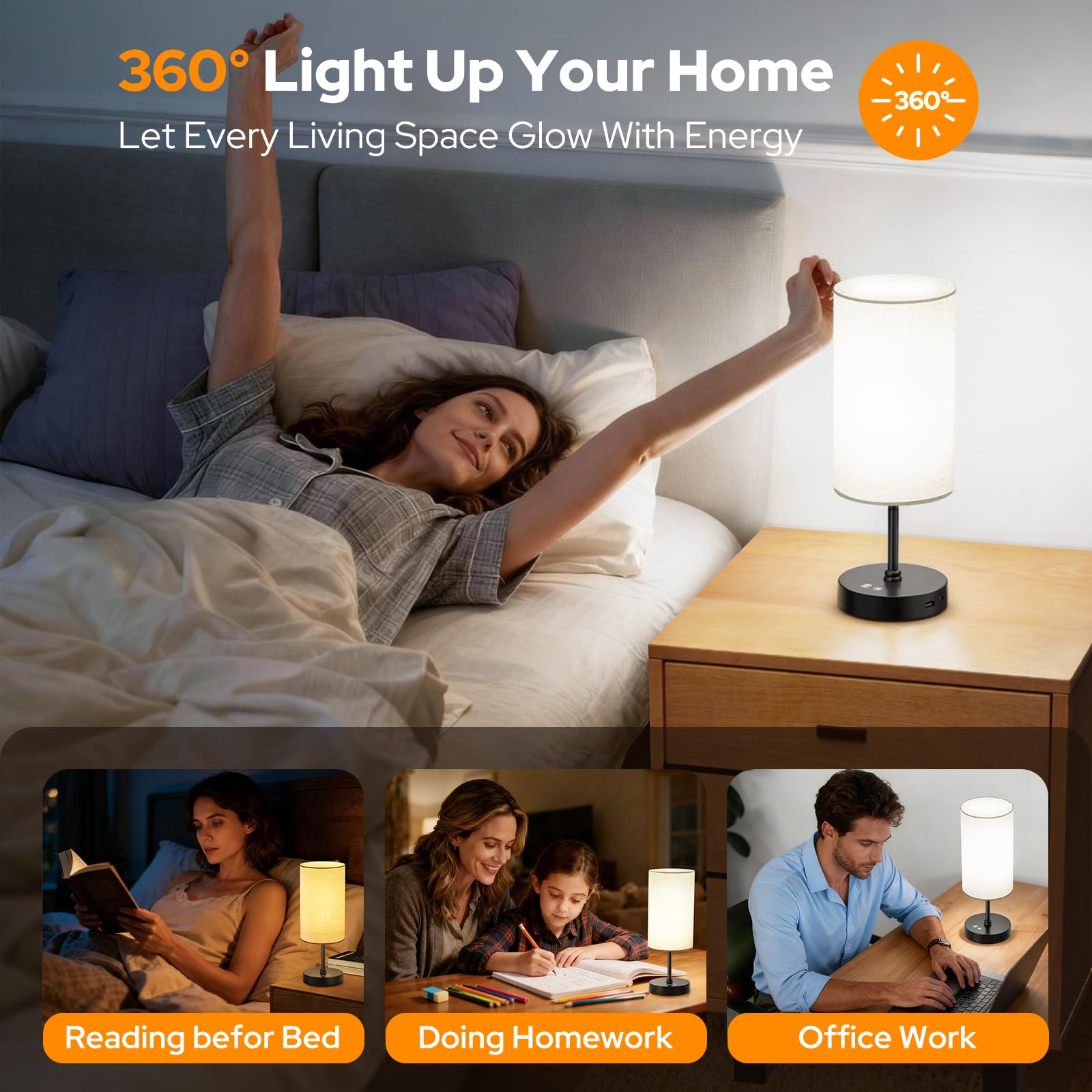 SUNKENET dual USB ports keep devices charged while the lamp runs.