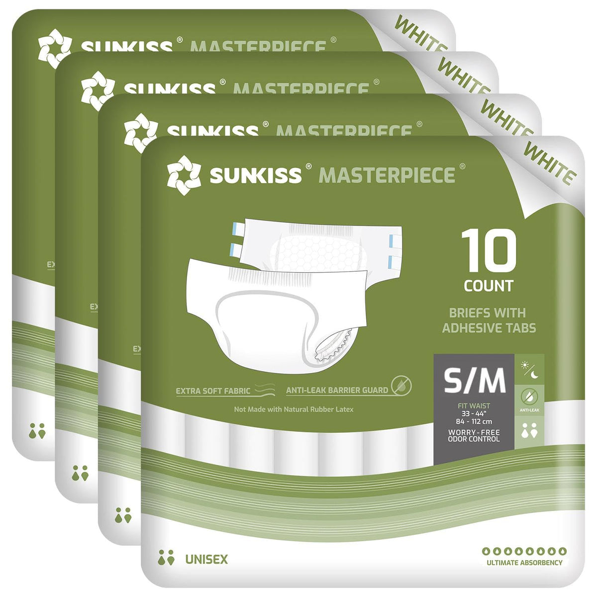 SUNKISS Masterpiece brief front view showing heavy absorbency and wide coverage.
