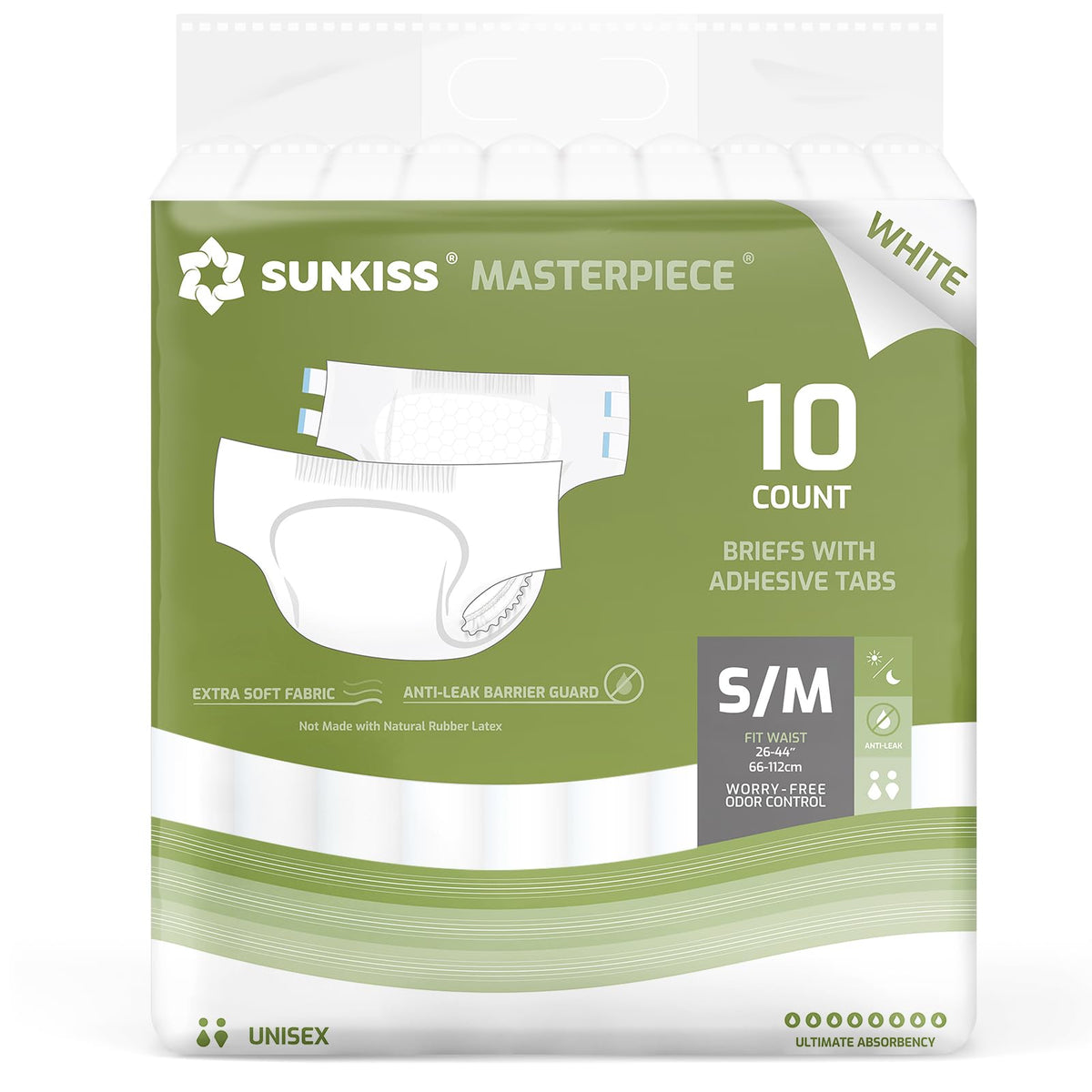SUNKISS Masterpiece diaper front view showing secure fit and soft fabric