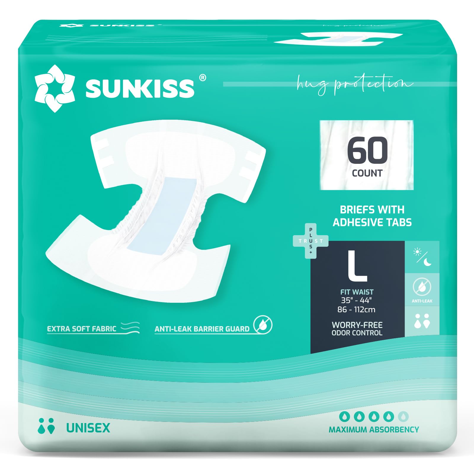 SUNKISS TrustPlus box showing 60-count packaging for adults.