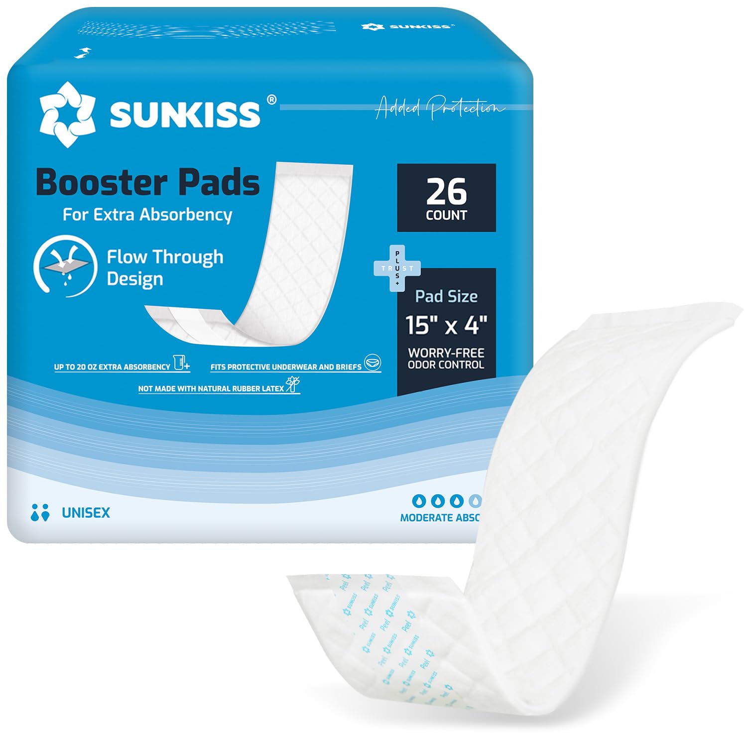 SUNKISS Trustplus Booster Pads 15x4 packaging shows easy open design for quick changes