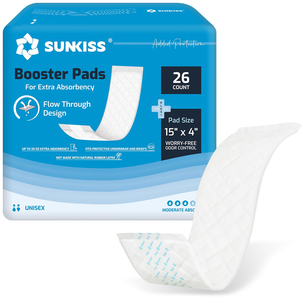 SUNKISS Trustplus Booster Pads 15x4 packaging shows easy open design for quick changes
