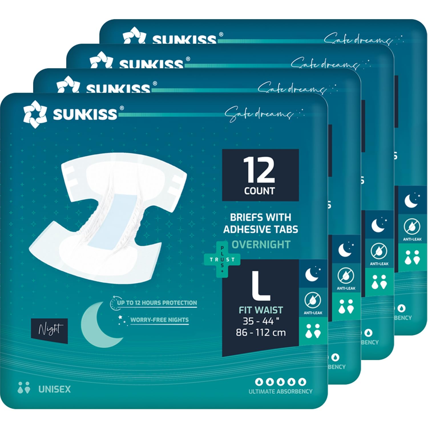 SUNKISS TrustPlus overnight diaper front view for night coverage