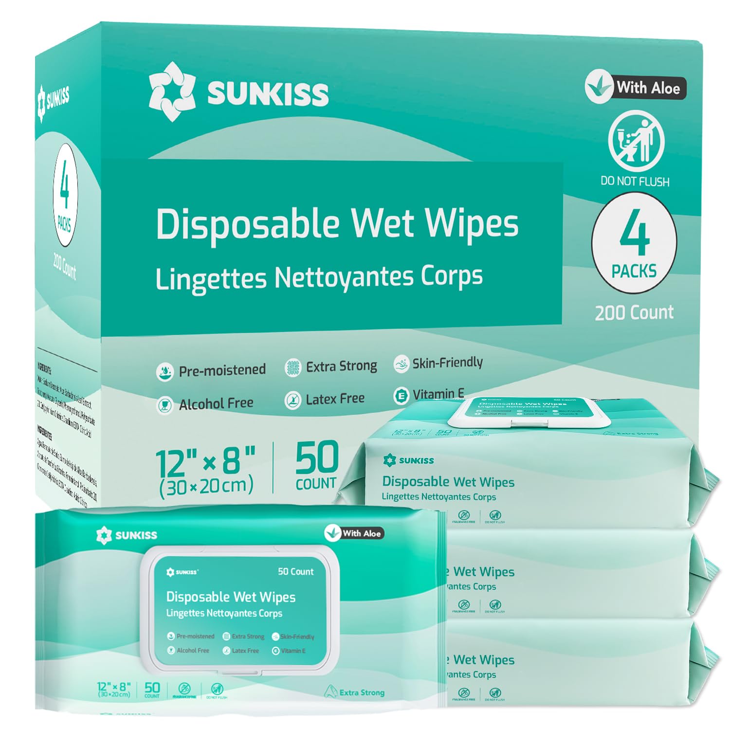 SUNKISS TrustPlus wet wipes pack close-up for quick cleansing
