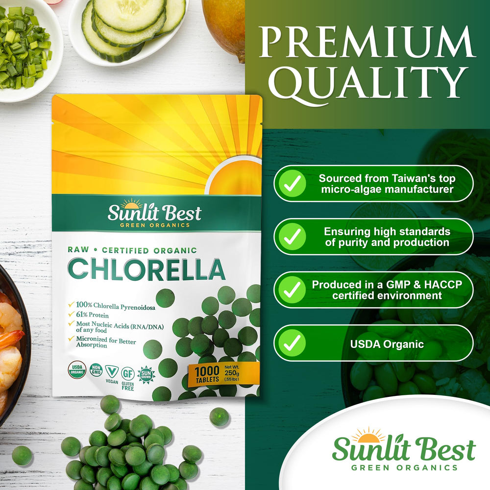 Sunlit Best Chlorella total-count pack image emphasizes value and convenience.