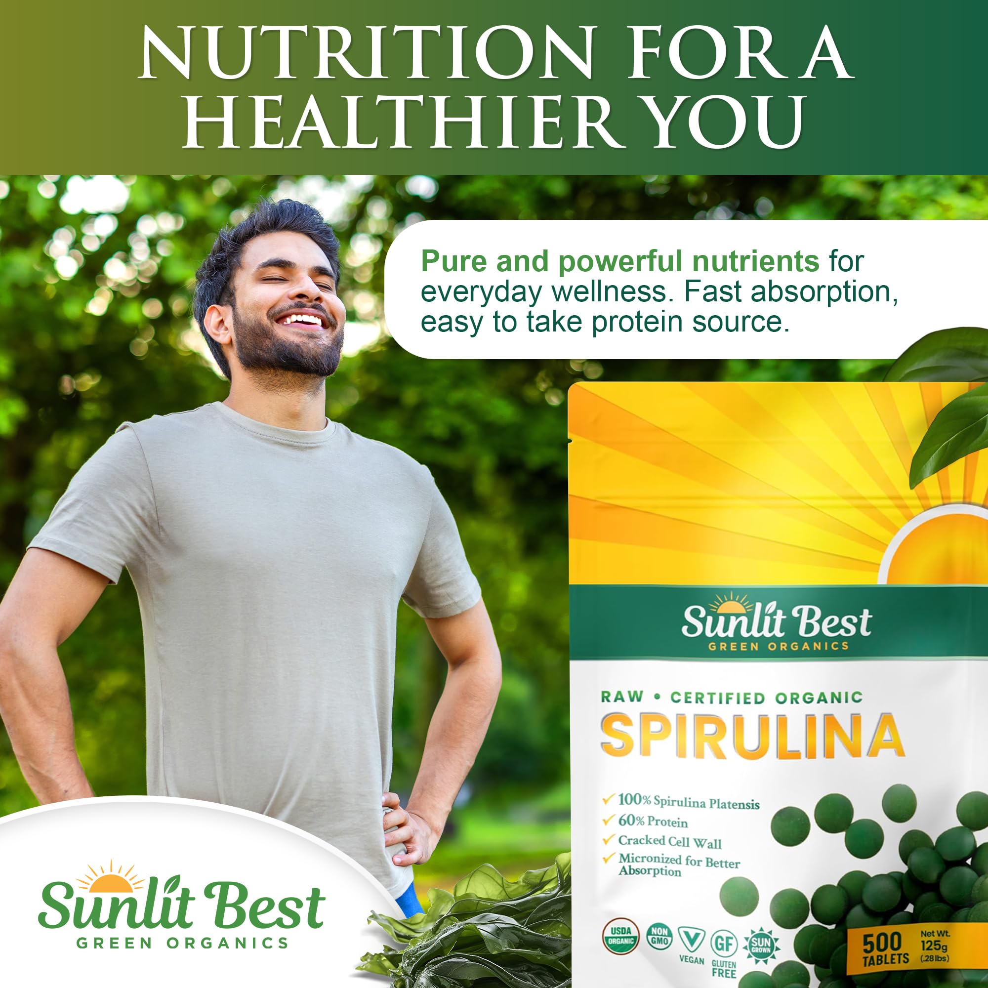 Sunlit Best Green Organics Spirulina, proceso de producción en Taiwán garantizando pureza.