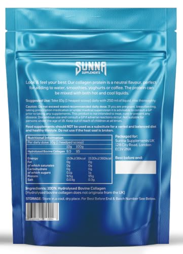Sunna Supplements collagen powder scoop demonstrates easy daily mixing for beauty and joints