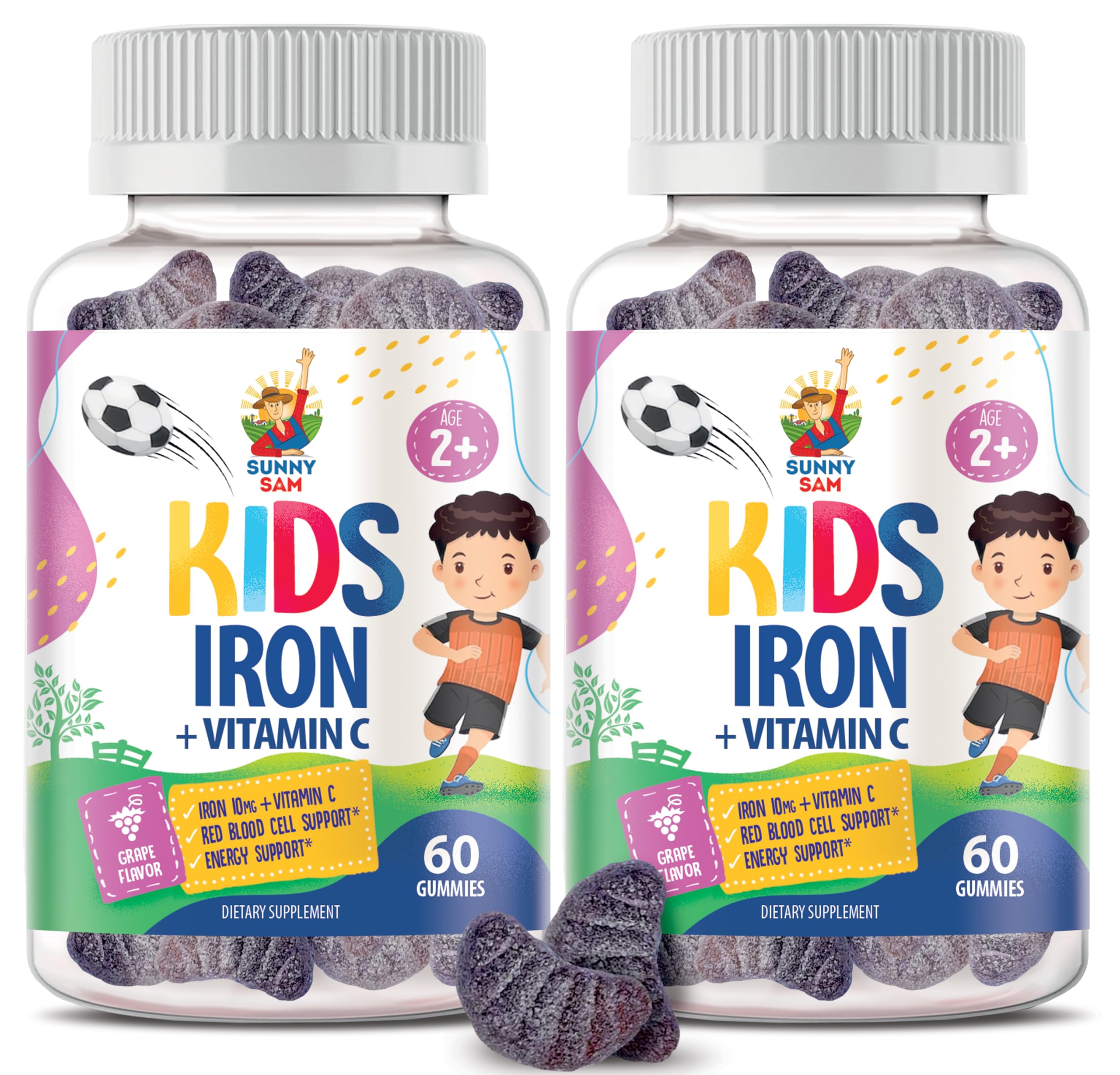 Sunny Sam Iron Gummies kids bottle with grape flavor for daily iron intake