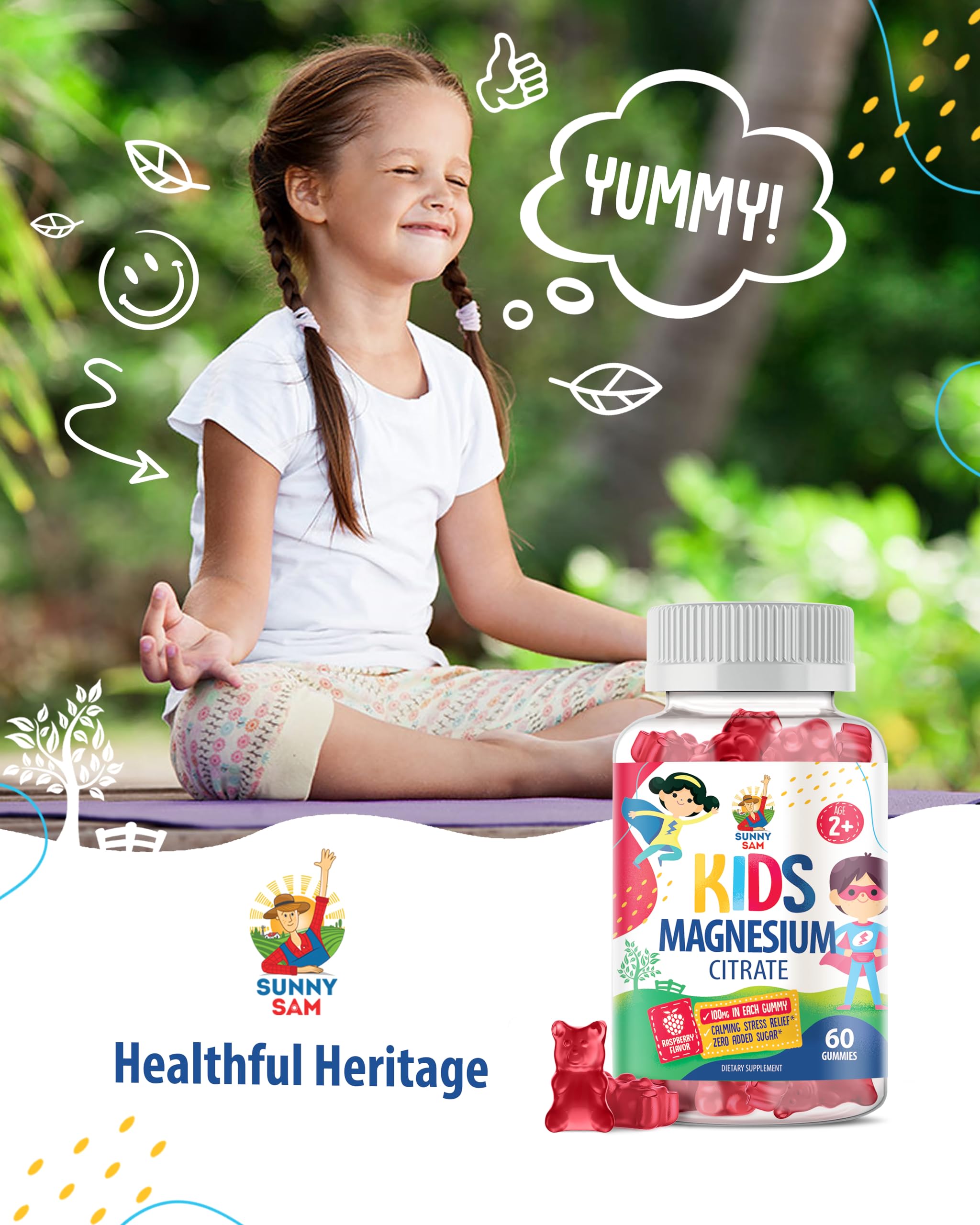 Sunny Sam natural vegetarian magnesium chews for everyday wellness.