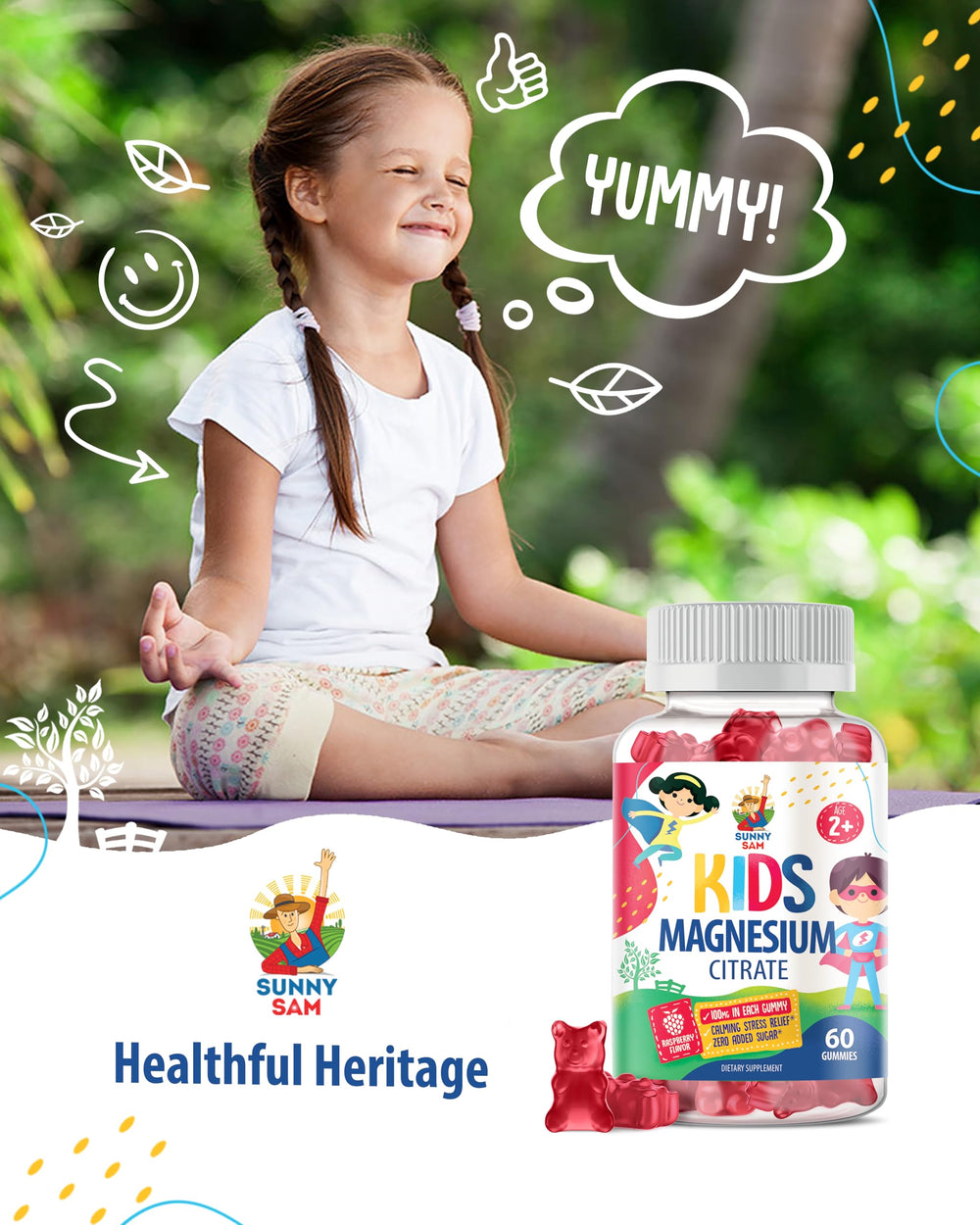 Sunny Sam natural vegetarian magnesium chews for everyday wellness.