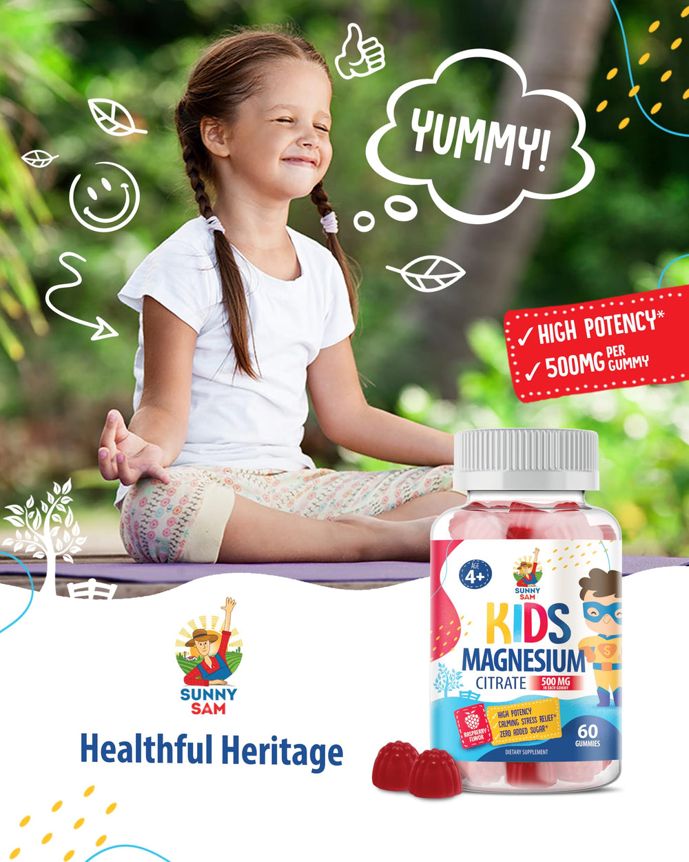 Sunny Sam gummy delivers 500 mg magnesium citrate per serving