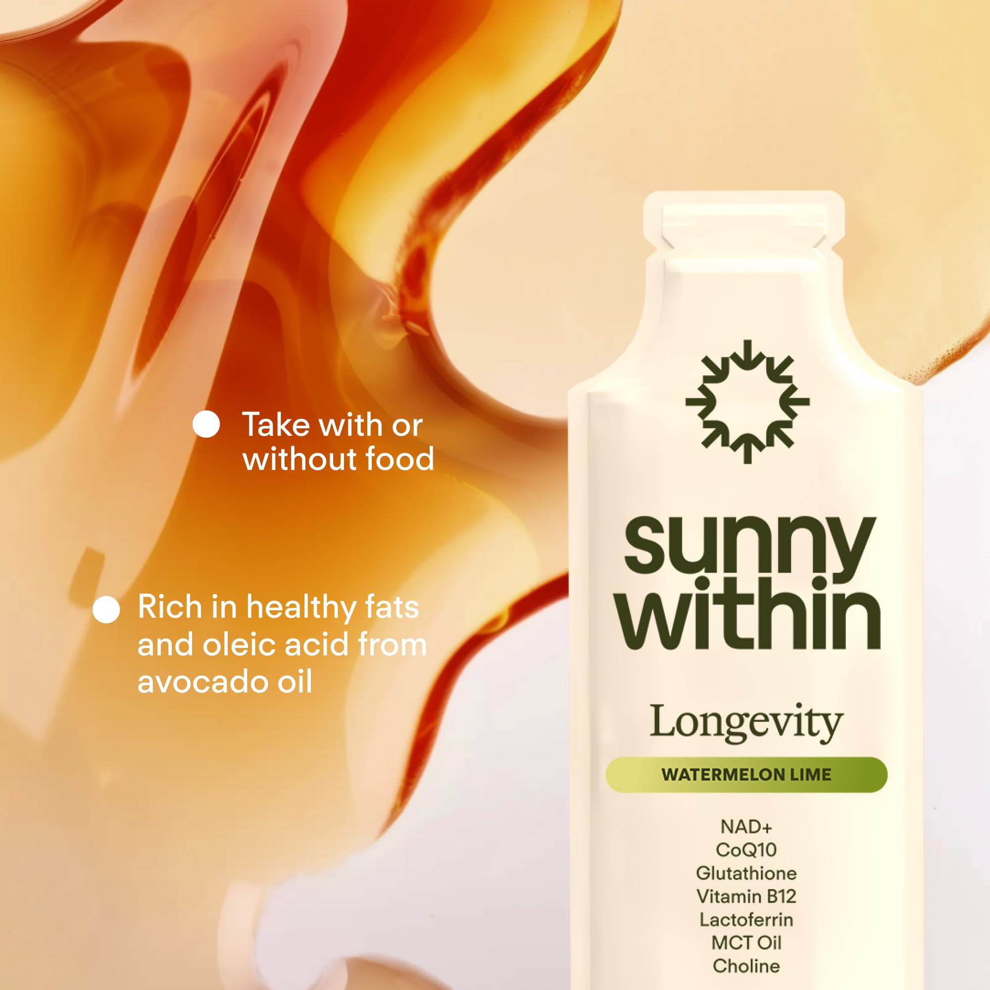 Sunny Within Longevity CoQ10 ubiquinol visual indicates energy production support