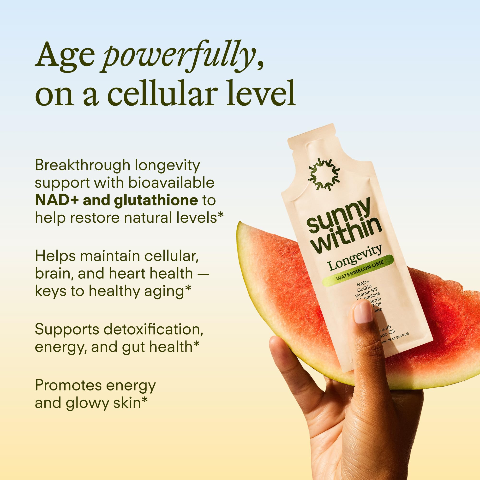 Sunny Within Longevity liquid NAD image highlighting NAD+ delivery