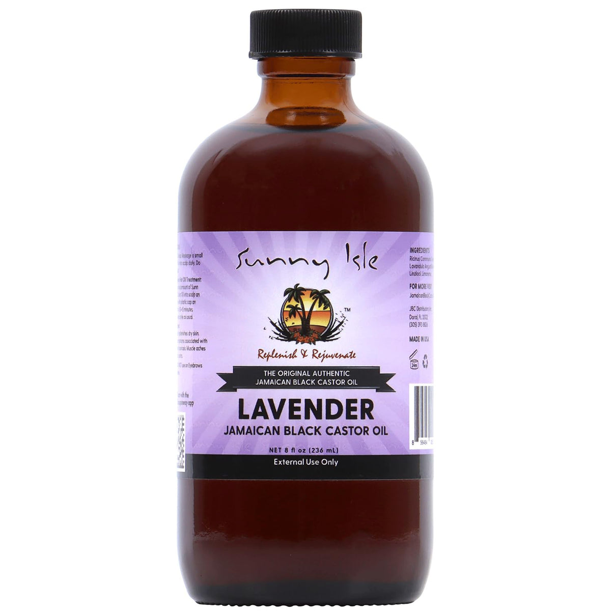 Sunny Isle Lavender Jamaican Black Castor Oil 8oz bottle for hair conditioning and scalp care