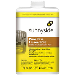 Sunnyside Pure Raw Linseed Oil Quart bottle for wood protection and weather resistance